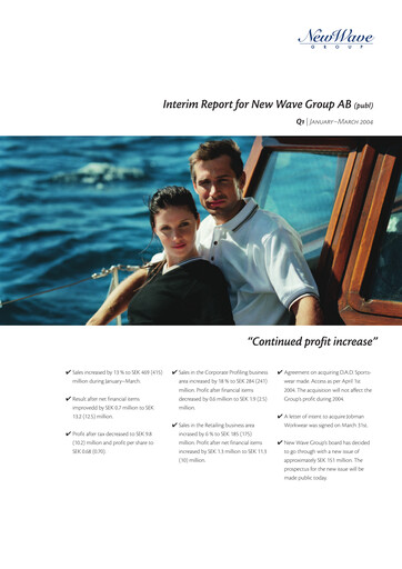 Thumbnail New Wave Group Quarterly Report 2004-q1