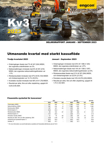 Thumbnail engcon AB Quarterly Report 2023-q3