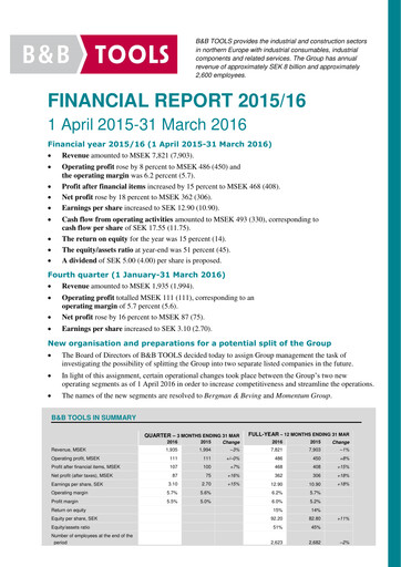 Thumbnail Bergman & Beving Financial Report 2015-2016