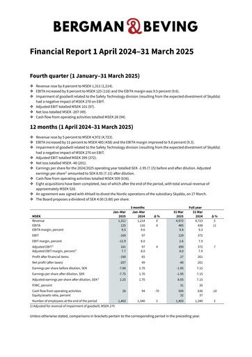 Thumbnail Bergman & Beving Financial Report 2024-2025