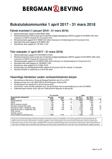 Thumbnail Bergman & Beving Financial Report 2017-2018