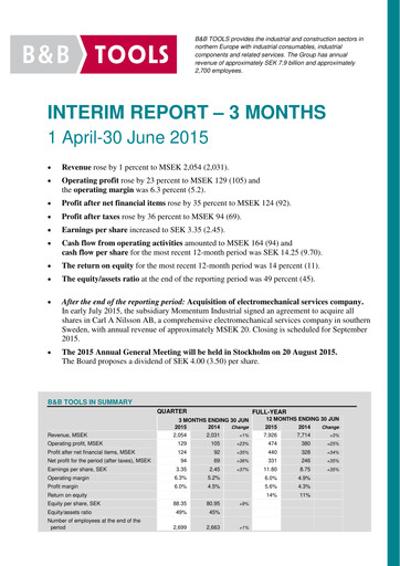 Thumbnail Bergman & Beving Quarterly Report 2015-q1