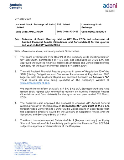 Thumbnail Ambuja Cements
 Quarterly Report 2024-q4