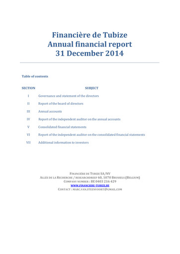 Vorschaubild Financière de Tubize Jahresbericht 2014