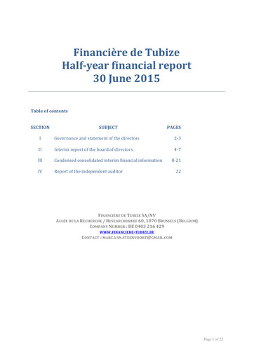 Thumbnail Financière de Tubize Financial Report 2015