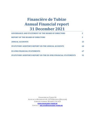Thumbnail Financière de Tubize Financial Report 2021