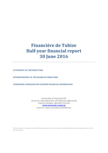 Thumbnail Financière de Tubize Half-year Report 2016-h1