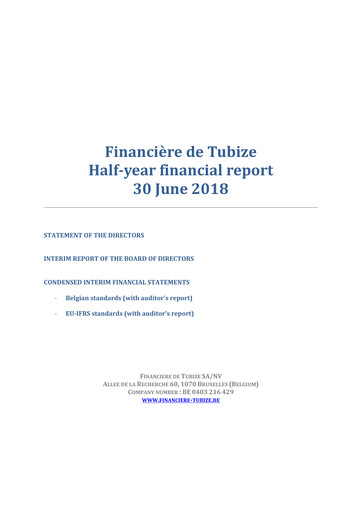 Thumbnail Financière de Tubize Half-year Report 2018-h1