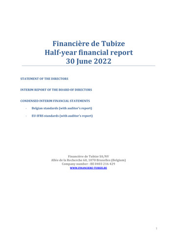Thumbnail Financière de Tubize Half-year Report 2022-h1