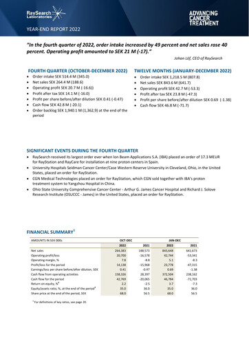 Thumbnail RaySearch Laboratories AB Quarterly Report 2022-q4