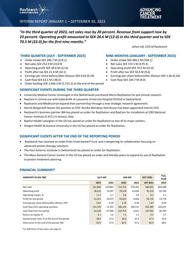 Thumbnail RaySearch Laboratories AB Quarterly Report 2023-q3