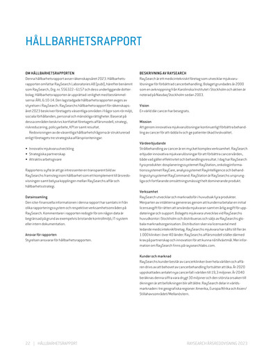Thumbnail RaySearch Laboratories AB Sustainability Report 2023