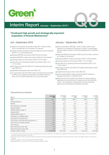 Thumbnail Green Landscaping Group Quarterly Report 2018-q3