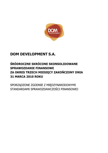 Thumbnail Dom Development Quarterly Report 2010-q1