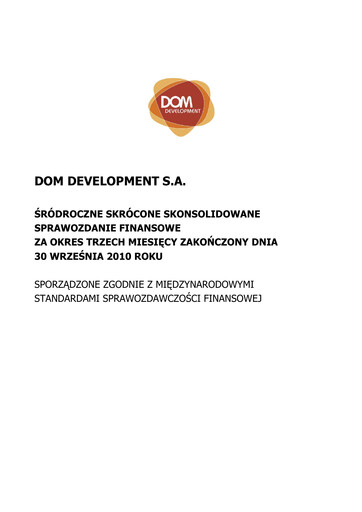 Thumbnail Dom Development Quarterly Report 2010-q3