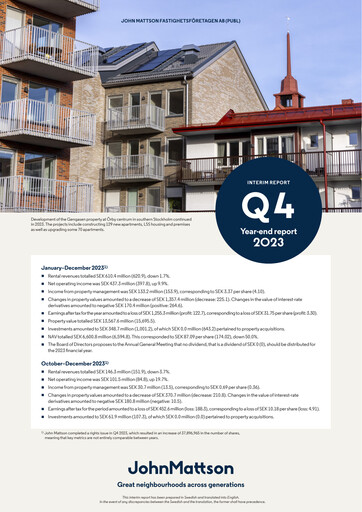 Thumbnail John Mattson Fastighetsföretagen Financial Report 2023