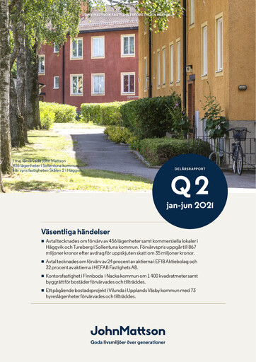 Thumbnail John Mattson Fastighetsföretagen Half-year Report 2021-h1