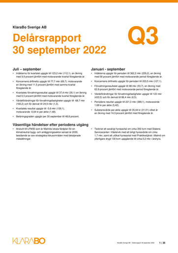 Thumbnail KlaraBo Sverige Quarterly Report 2022-q3