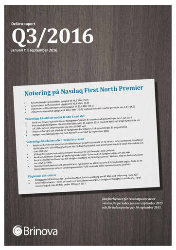 Thumbnail Brinova Fastigheter Quarterly Report 2016-q3