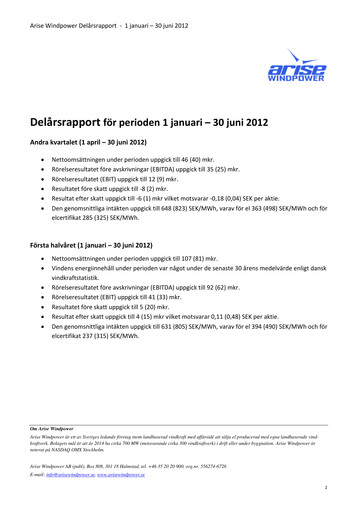 Thumbnail Arise AB Half-year Report 2012-h1