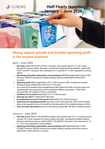 Thumbnail Genovis AB Half-year Report 2025-h1