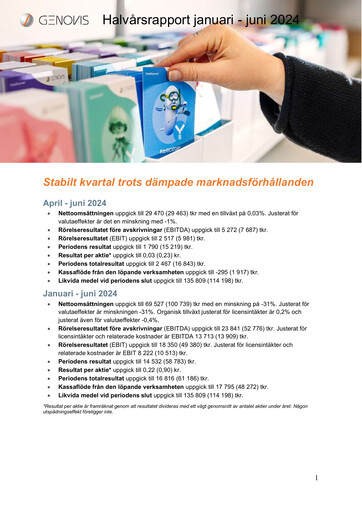 Thumbnail Genovis AB Half-year Report 2024-h1