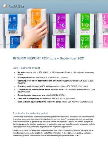Thumbnail Genovis AB Quarterly Report 2021-q3