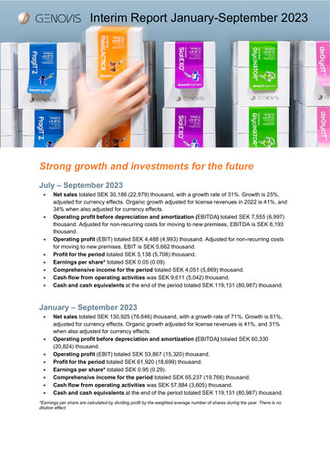 Thumbnail Genovis AB Quarterly Report 2023-q3