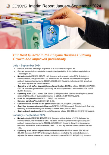 Thumbnail Genovis AB Quarterly Report 2024-q3