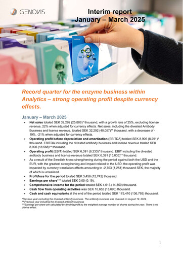 Thumbnail Genovis AB Quarterly Report 2025-q1