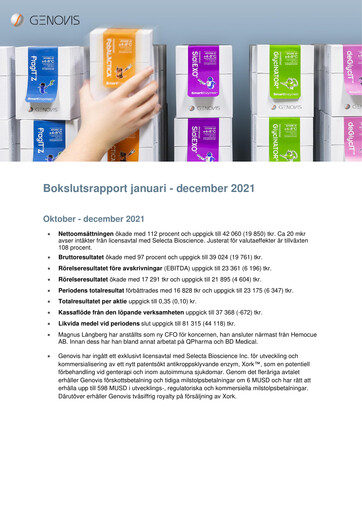Thumbnail Genovis AB Quarterly Report 2021-q4