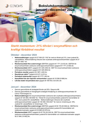 Thumbnail Genovis AB Quarterly Report 2024-q4