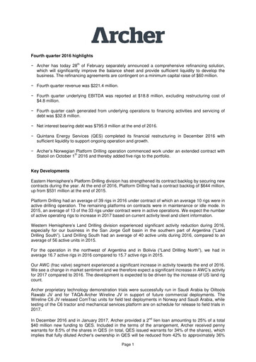 Thumbnail Archer Limited Quarterly Report 2016-q4