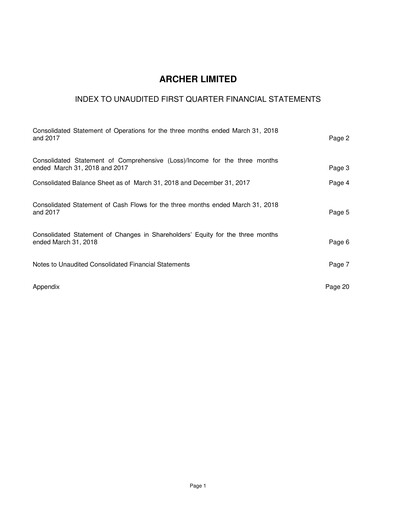 Thumbnail Archer Limited Quarterly Report 2018-q1