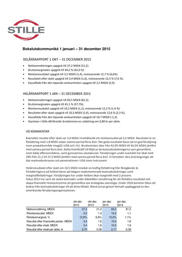 Thumbnail Stille AB Financial Report 2015