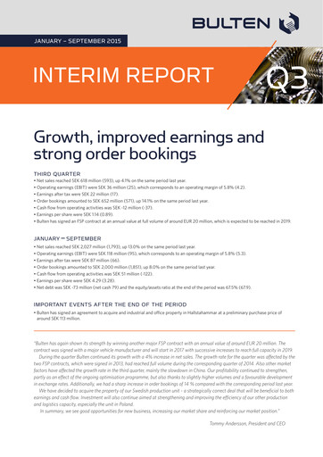 Thumbnail Bulten AB Quarterly Report 2015-q3