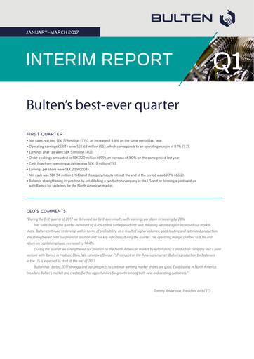Thumbnail Bulten AB Quarterly Report 2017-q1