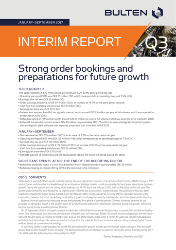 Thumbnail Bulten AB Quarterly Report 2017-q3