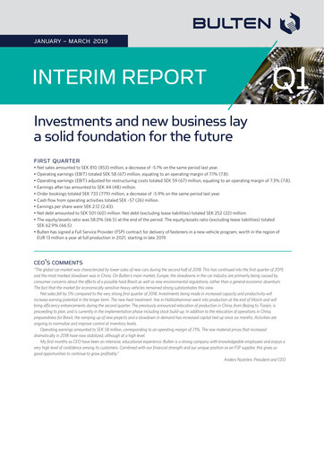 Thumbnail Bulten AB Quarterly Report 2019-q1