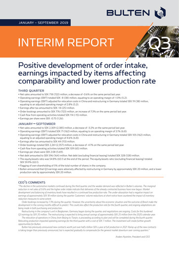 Thumbnail Bulten AB Quarterly Report 2019-q3