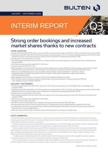 Thumbnail Bulten AB Quarterly Report 2020-q3