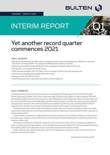 Thumbnail Bulten AB Quarterly Report 2021-q1