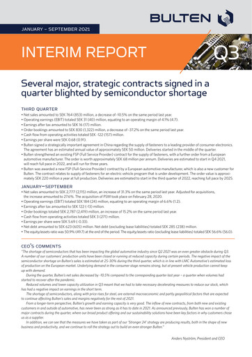Thumbnail Bulten AB Quarterly Report 2021-q3