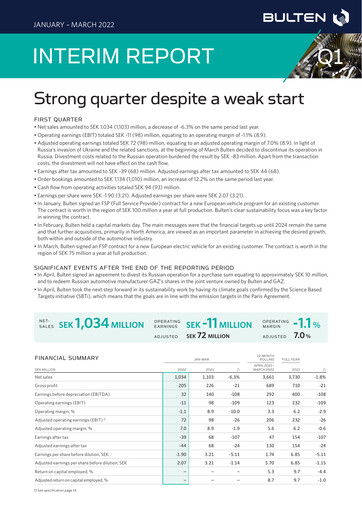 Thumbnail Bulten AB Quarterly Report 2022-q1