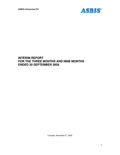 Miniature ASBISc Enterprises Rapport trimestriel 2009-q3