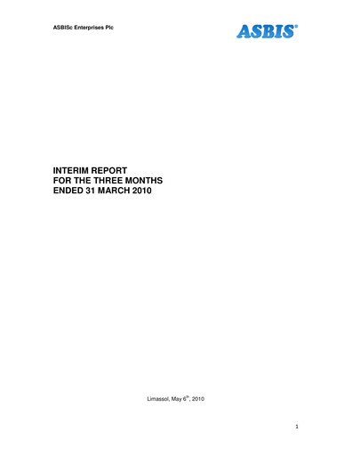Miniature ASBISc Enterprises Rapport trimestriel 2010-q1