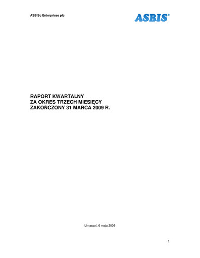 Miniature ASBISc Enterprises Rapport trimestriel 2009-q1