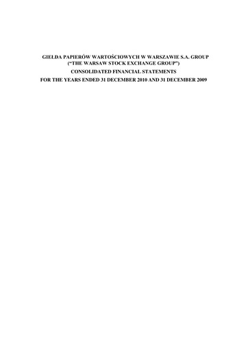 Thumbnail Gielda Papierów Wartosciowych w Warszawie Financial Statement 2010