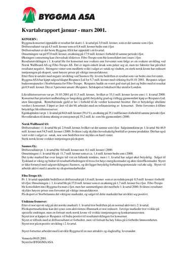 Thumbnail Byggma ASA Quarterly Report 2001-q1