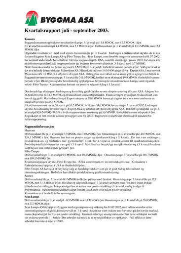Thumbnail Byggma ASA Quarterly Report 2003-q3